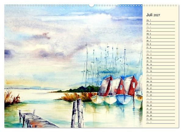 Produktbild: Aquarelle - Fischland-Dar&szlig; (hochwertiger Premium Wandkalender 2027 DIN A2 quer), Kunstdruck in Hochglanz