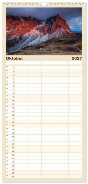 Produktbild: Familienplaner 2027 - Berge. Wege in die Natur mit 5 Spalten (Wandkalender, 21 x 45 cm) CALVENDO