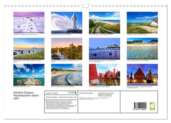 Produktbild: Sch&ouml;ne Ostsee - Impressionen &uuml;bers Jahr (Wandkalender 2026 DIN A3 quer), CALVENDO Monatskalender