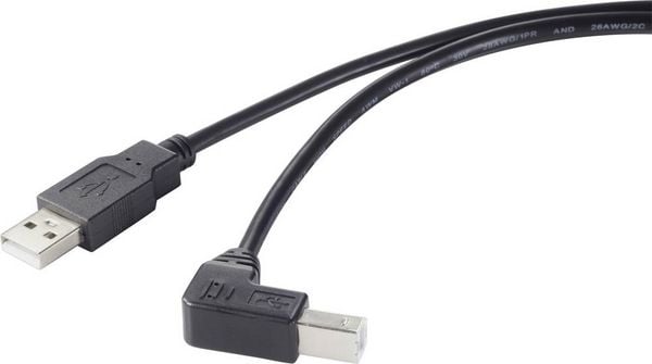 Produktbild: Renkforce USB-Kabel USB 2.0 USB-A Stecker, USB-B Stecker 0.50 m Schwarz 90&deg; nach unten gewinkelt RF-4613068