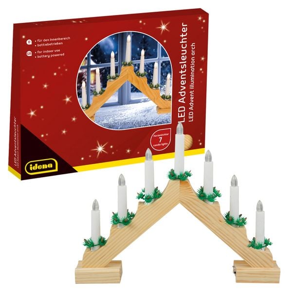 Produktbild: Idena Adventsleuchter 7 LED Kerzenlichter batteriebetrieben natur 40x30cm