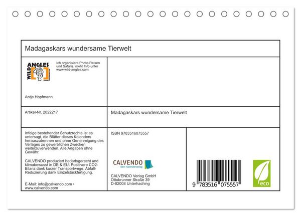 Produktbild: Madagaskars wundersame Tierwelt (Tischkalender 2026 DIN A5 quer), CALVENDO Monatskalender
