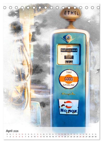 Produktbild: Gasoline - Vintage Tanks&auml;ulen in Szene gesetzt (Tischkalender 2026 DIN A5 hoch), CALVENDO Monatskalender