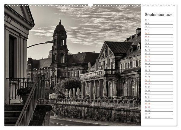 Produktbild: Dresden Schwarz-Wei&szlig; (hochwertiger Premium Wandkalender 2026 DIN A2 quer), Kunstdruck in Hochglanz