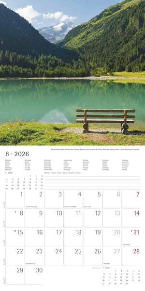 Produktbild: Alpha Edition - Alpen 2026 Broschürenkalender, 30x30cm, Wandkalender mit Platz für Notizen und Termine, Aufnahmen der Alpen, Monatsübersicht und Ferie