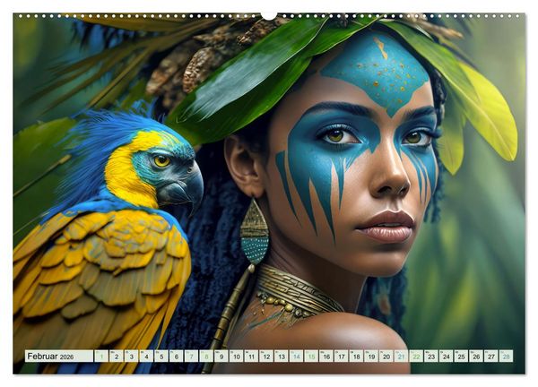 Produktbild: Exotische Frauenportraits im Dschungel (Wandkalender 2026 DIN A2 quer), CALVENDO Monatskalender