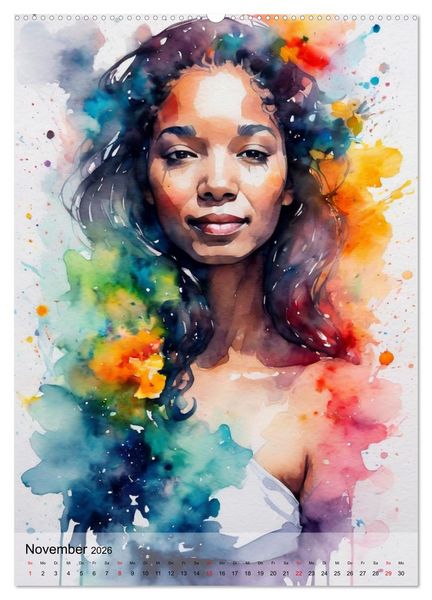 Produktbild: Aquarell-Frauenportr&auml;ts (Wandkalender 2026 DIN A2 hoch), CALVENDO Monatskalender