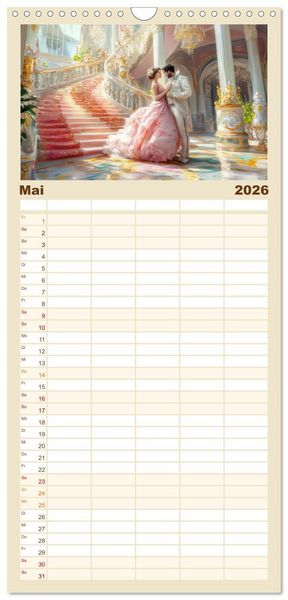 Produktbild: Familienplaner 2026 - Zarte anmutige Romanzen mit 5 Spalten (Wandkalender, 21 x 45 cm) CALVENDO