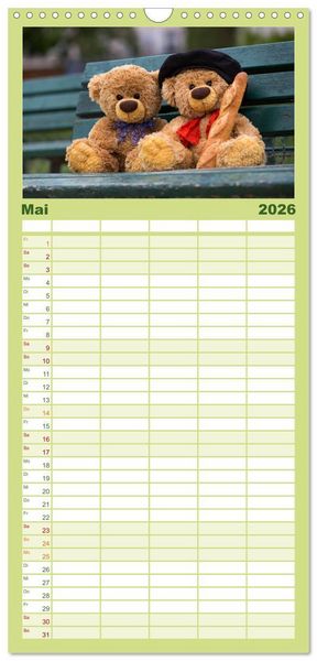 Produktbild: Familienplaner 2026 - Travelling Teddy mit 5 Spalten (Wandkalender, 21 x 45 cm) CALVENDO