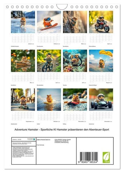 Produktbild: Adventure Hamster - Sportliche KI Hamster pr&auml;sentieren den Abenteuer-Sport (Wandkalender 2026 DIN A4 hoch), CALVENDO Monatskalender