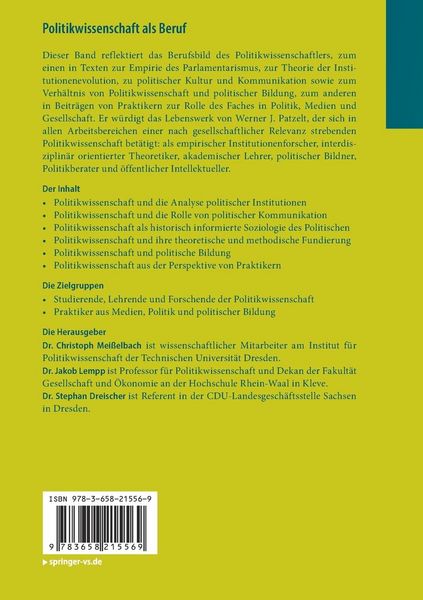 Produktbild: Politikwissenschaft als Beruf