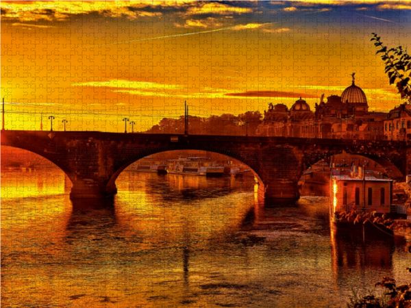 Produktbild: CALVENDO Puzzle Sonnenaufgang &uuml;ber der Elbe in Dresden 1000 Teile Lege-Gr&ouml;&szlig;e 64 x 48 cm Foto-Puzzle Bild von Dirk Meutzner