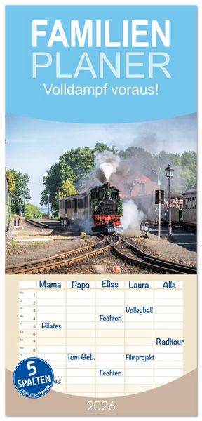 Produktbild: Familienplaner 2026 - Volldampf voraus! mit 5 Spalten (Wandkalender, 21 x 45 cm) CALVENDO