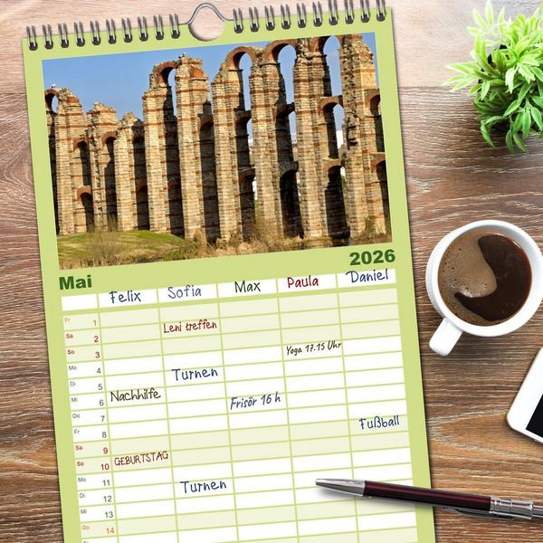 Produktbild: Familienplaner 2026 - Extremadura Spanien mit 5 Spalten (Wandkalender, 21 x 45 cm) CALVENDO