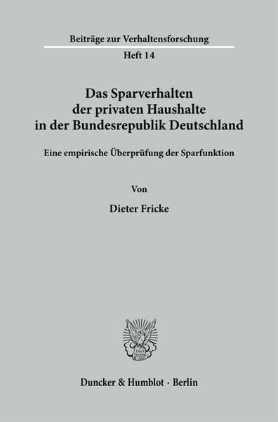 Produktbild: Das Sparverhalten der privaten Haushalte in der Bundesrepublik Deutschland.