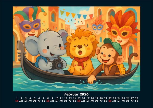 Produktbild: Raffi, Buschi & Milo - Drei Freunde auf Weltreise 2026 Fotokalender DIN A4