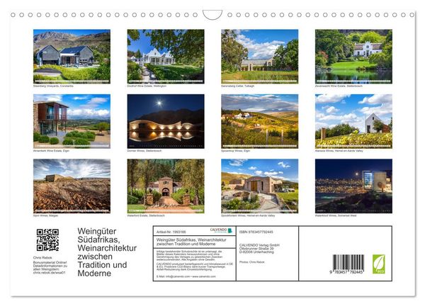 Produktbild: Weing&uuml;ter S&uuml;dafrikas, Weinarchitektur zwischen Tradition und Moderne (Wandkalender 2026 DIN A3 quer), CALVENDO Monatskalender