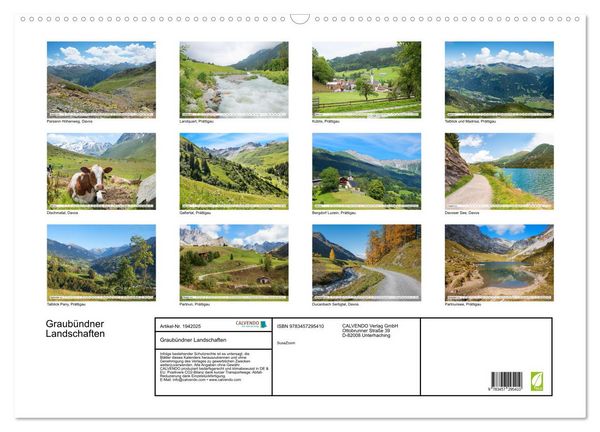 Produktbild: Graub&uuml;ndner Landschaften (Wandkalender 2026 DIN A2 quer), CALVENDO Monatskalender