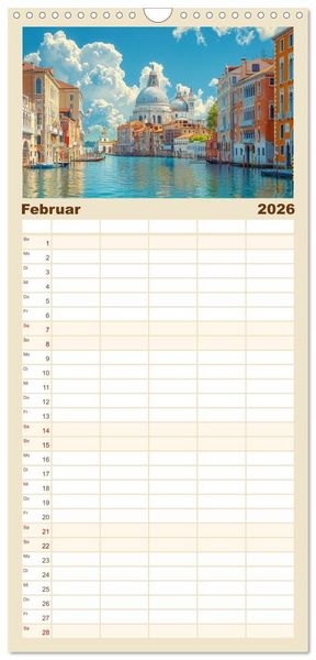 Produktbild: Familienplaner 2026 - Reisest&auml;dte Europas mit 5 Spalten (Wandkalender, 21 x 45 cm) CALVENDO