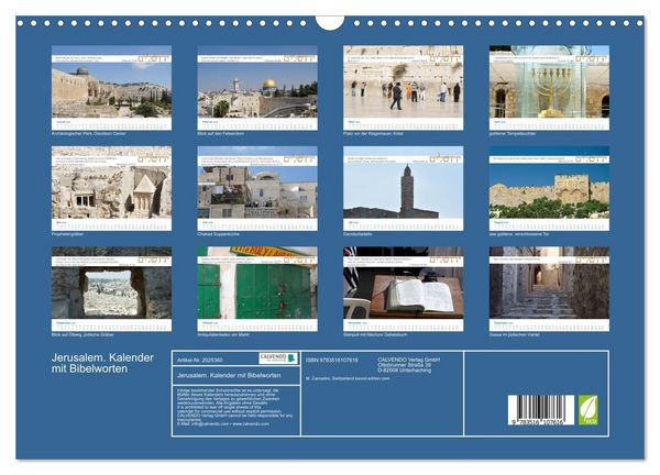 Produktbild: Jerusalem. Kalender mit Bibelworten (Wandkalender 2026 DIN A3 quer), CALVENDO Monatskalender