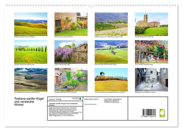 Produktbild: Toskana sanfte H&uuml;gel und versteckte Winkel (hochwertiger Premium Wandkalender 2026 DIN A2 quer), Kunstdruck in Hochglanz