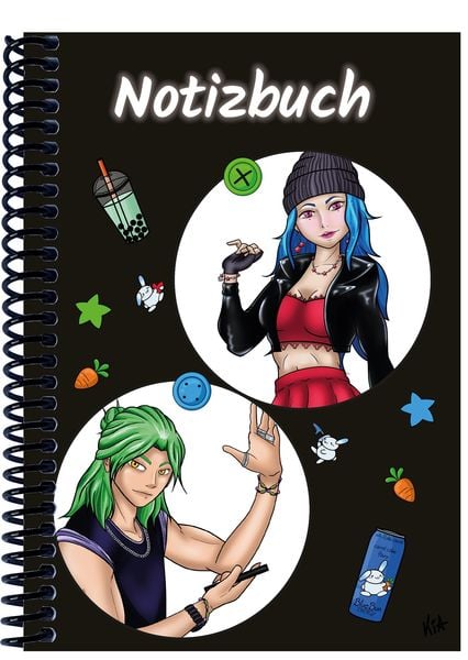 Produktbild: A 4 Notizbuch Manga Quinn und Enora, schwarz, liniert