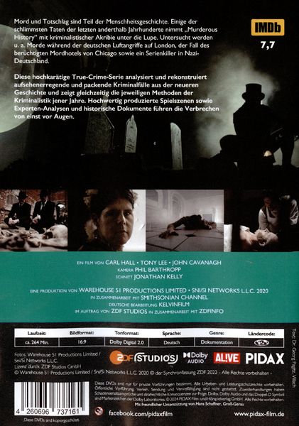 Produktbild: Murderous History - R&auml;tselhafte Verbrechen / Die komplette 6-teilige True-Crime-Dokureihe &uuml;ber aufsehenerregende historische Kriminalf&auml;lle (Pidax Doku-Highlights) [2 DVDs]