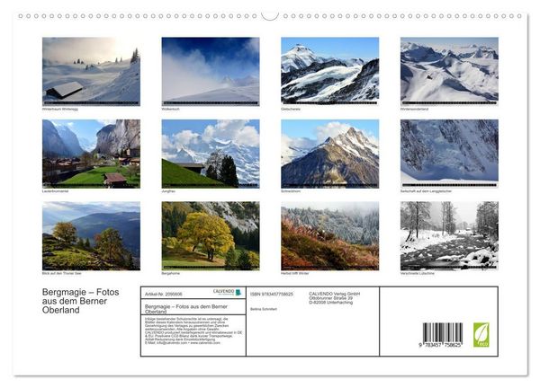 Produktbild: Bergmagie &ndash; Fotos aus dem Berner Oberland (hochwertiger Premium Wandkalender 2026 DIN A2 quer), Kunstdruck in Hochglanz