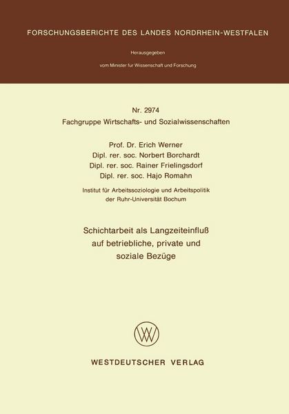 Produktbild: Schichtarbeit als Langzeiteinflu&szlig; auf betriebliche, private und soziale Bez&uuml;ge