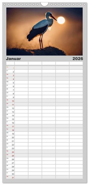 Produktbild: Familienplaner 2026 - Heimische Tiere im Mondlicht mit 5 Spalten (Wandkalender, 21 x 45 cm) CALVENDO
