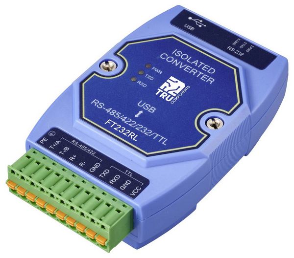 Produktbild: TRU COMPONENTS TC-12626056 TC-E810-U15 Seriell Umsetzer USB, RS-422, RS-485, Sub-D9 3.3 V, 5 V 1 St.