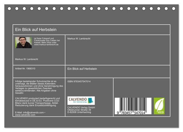Produktbild: Ein Blick auf Herbstein (Tischkalender 2026 DIN A5 quer), CALVENDO Monatskalender