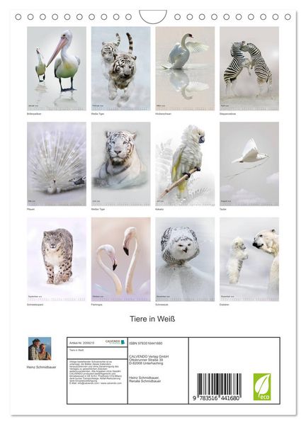 Produktbild: Tiere in Wei&szlig; (Wandkalender 2026 DIN A4 hoch), CALVENDO Monatskalender