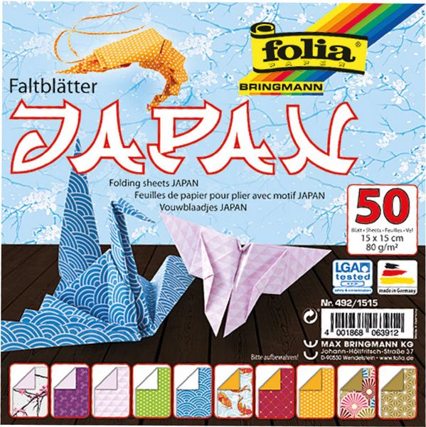 Folia Faltblätter JAPAN 80g/m², 15x15cm, 50 Blatt, 10 Motive sortiert