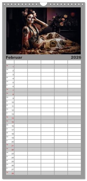 Produktbild: Familienplaner 2026 - Festliche Dia de Muertos Portr&auml;ts mit 5 Spalten (Wandkalender, 21 x 45 cm) CALVENDO
