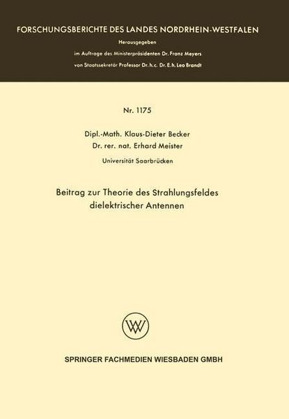 Produktbild: Beitrag zur Theorie des Strahlungsfeldes dielektrischer Antennen