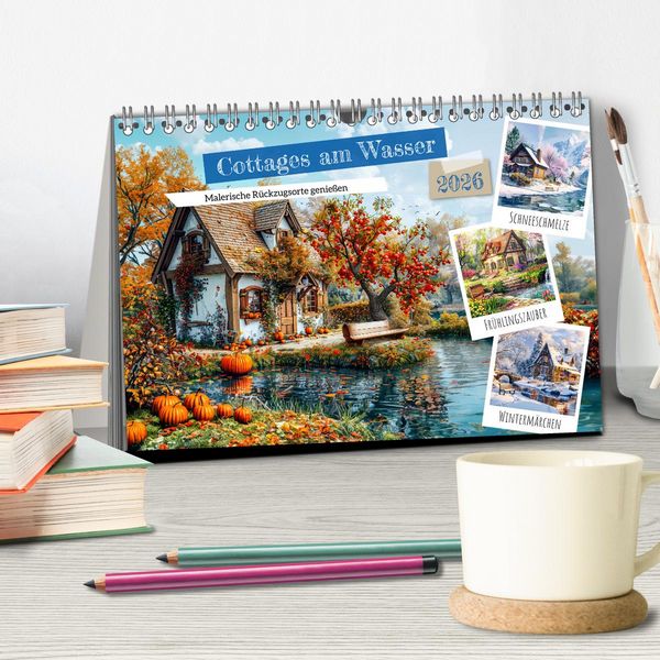 Produktbild: Cottages am Wasser - Malerische R&uuml;ckzugsorte genie&szlig;en (Tischkalender 2026 DIN A5 quer), CALVENDO Monatskalender