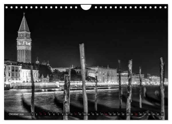 Produktbild: Leuchtendes Venedig &hellip;in monochrom (Wandkalender 2026 DIN A4 quer), CALVENDO Monatskalender