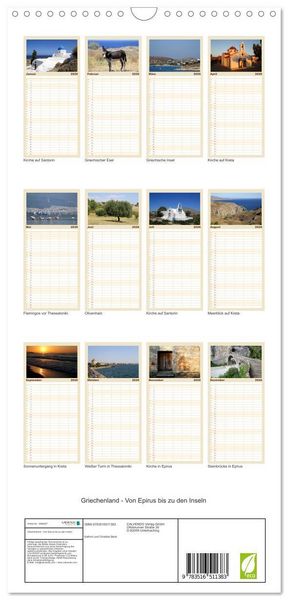 Produktbild: Familienplaner 2026 - Griechenland - Von Epirus bis zu den Inseln mit 5 Spalten (Wandkalender, 21 x 45 cm) CALVENDO