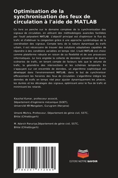 Produktbild: Optimisation de la synchronisation des feux de circulation &agrave; l'aide de MATLAB