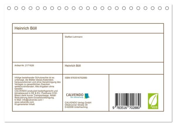 Produktbild: Heinrich B&ouml;ll (Tischkalender 2026 DIN A5 quer), CALVENDO Monatskalender