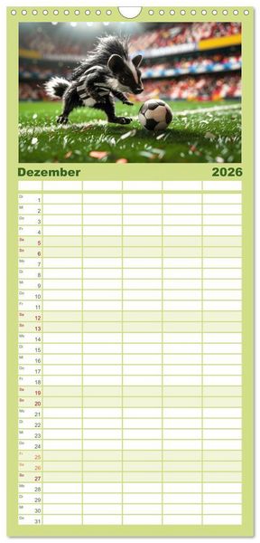 Produktbild: Familienplaner 2026 - Der tierisch lustige Fu&szlig;ballkalender mit 5 Spalten (Wandkalender, 21 x 45 cm) CALVENDO