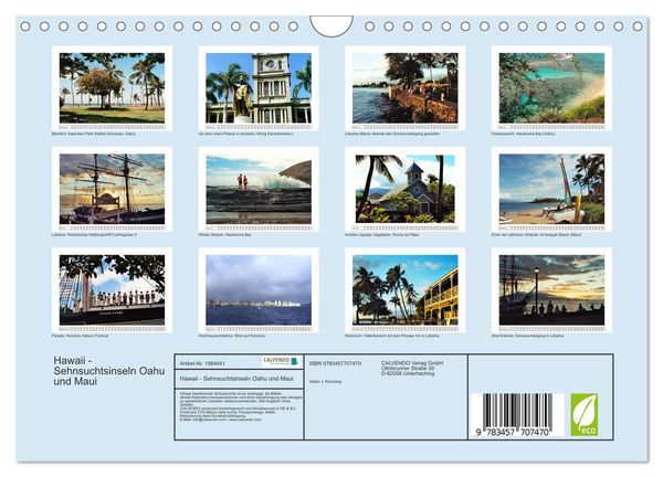 Produktbild: Hawaii - Sehnsuchtsinseln Oahu und Maui (Wandkalender 2026 DIN A4 quer), CALVENDO Monatskalender