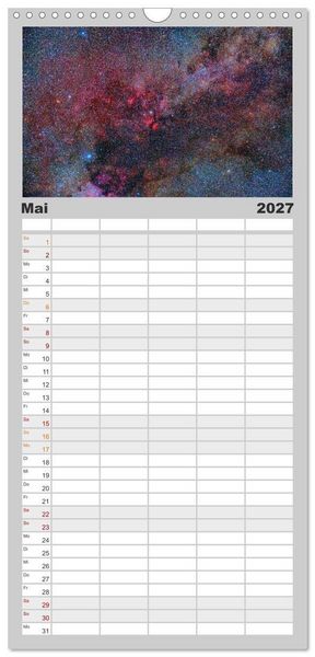 Produktbild: Familienplaner 2027 - Farbiges Weltall mit 5 Spalten (Wandkalender, 21 x 45 cm) CALVENDO
