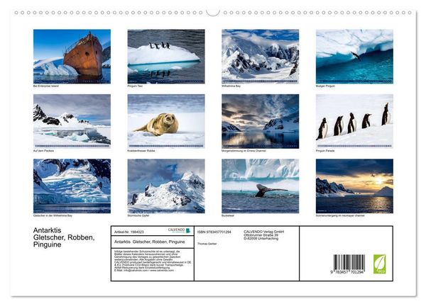 Produktbild: Antarktis Gletscher, Robben, Pinguine (hochwertiger Premium Wandkalender 2026 DIN A2 quer), Kunstdruck in Hochglanz