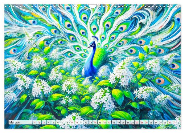 Produktbild: Tanz der Pfauen - Jahreszeiten in abstrakter Eleganz (Wandkalender 2026 DIN A3 quer), CALVENDO Monatskalender