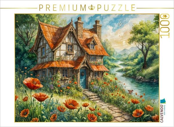 Produktbild: CALVENDO Puzzle Vertr&auml;umtes Feenhaus am See mit Mohnblumen | 1000 Teile Lege-Gr&ouml;&szlig;e 64x48cm Foto-Puzzle f&uuml;r gl&uuml;ckliche Stunden