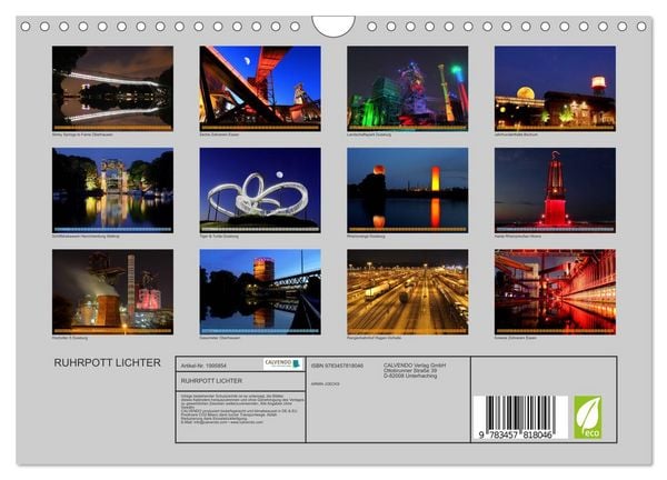 Produktbild: RUHRPOTT LICHTER (Wandkalender 2026 DIN A4 quer), CALVENDO Monatskalender