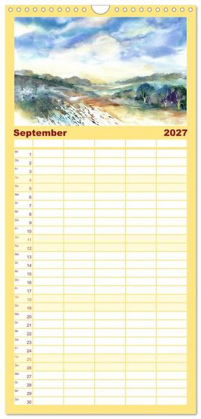 Produktbild: Familienplaner 2027 - Landschaft in Aquarell mit 5 Spalten (Wandkalender, 21 x 45 cm) CALVENDO