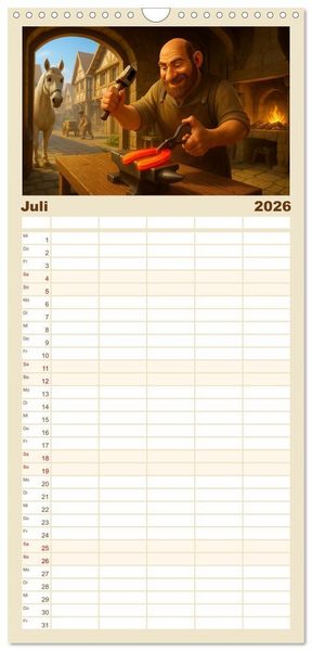 Produktbild: Familienplaner 2026 - Im Mittelalter handgemacht mit 5 Spalten (Wandkalender, 21 x 45 cm) CALVENDO